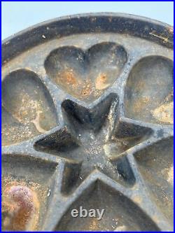 Wagner Wafer Iron 1450 Sidney O Pizzelle 3 Piece Cast Iron Pan Heart & Stars