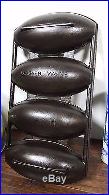 Wagner Ware Marked H Cast Iron Vienna Roll Corn Pone Bread Pan Vtg USA Cleaned