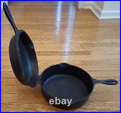 Wagner Ware Sidney, O #1402 Vintage Cast Iron Hinged Deep Double Skillet Set