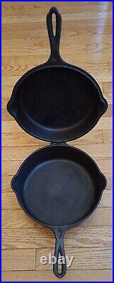 Wagner Ware Sidney, O #1402 Vintage Cast Iron Hinged Deep Double Skillet Set