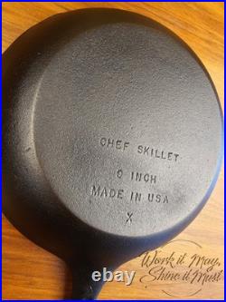 Wagner Ware Vintage Restored Cast Iron 9 inch Chef Skillet Made in USA (X)