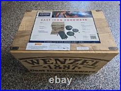 Wenzel 1887 Cast Iron Cookware Set Dutch Oven Skillet Griddle Wood Crate Trivet