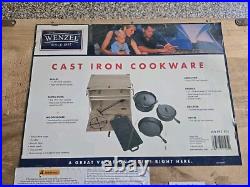 Wenzel 1887 Cast Iron Cookware Set Dutch Oven Skillet Griddle Wood Crate Trivet