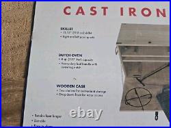 Wenzel 1887 Cast Iron Cookware Set Dutch Oven Skillet Griddle Wood Crate Trivet