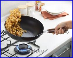 Yoshikawa Iron Frying Pan with Wooden Handle, 30cm, 4.6L, Simple Design, YJ235