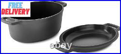 Zakarian by 6 Qt Nonstick Cast Iron Double Dutch Oven, Oval Pot with 2-In-1 Ski